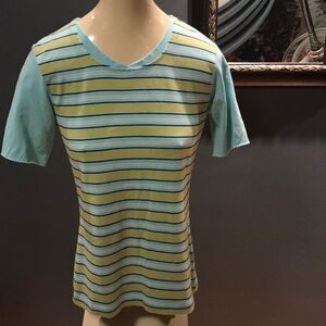 Danskin mint/mustard/white blackberry stripe T, M